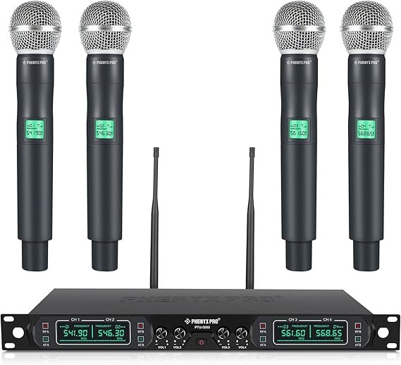 Phenyx Pro Sistema de Micrófono Inalámbrico, UHF 4 Canales